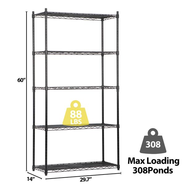 5-Shelf Steel Wire Tier Layer Holder Storage Rack Shelving Space Storage Black