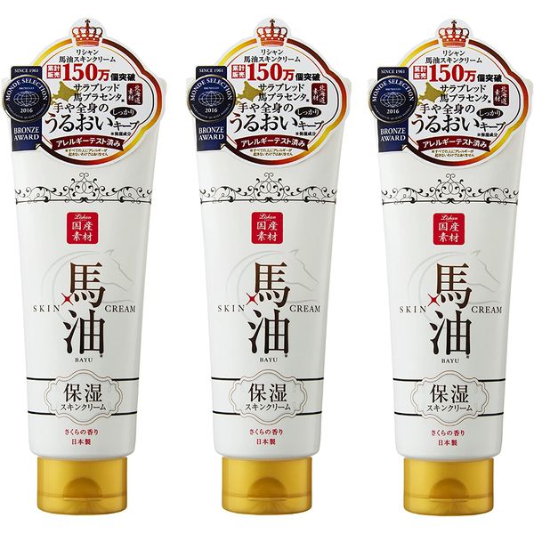 ◆!! [Domestic materials] Set of 3 ◆Rishan Horse oil moisturizing skin cream Contains horse placenta &lt;Sakura scent&gt; 200g x 3 bottles◆