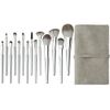 YINAN Studio Makeup Brush Set 14 Soft Makeup Brushes with Elegance Leather Pouch Popular Brush Set Silver