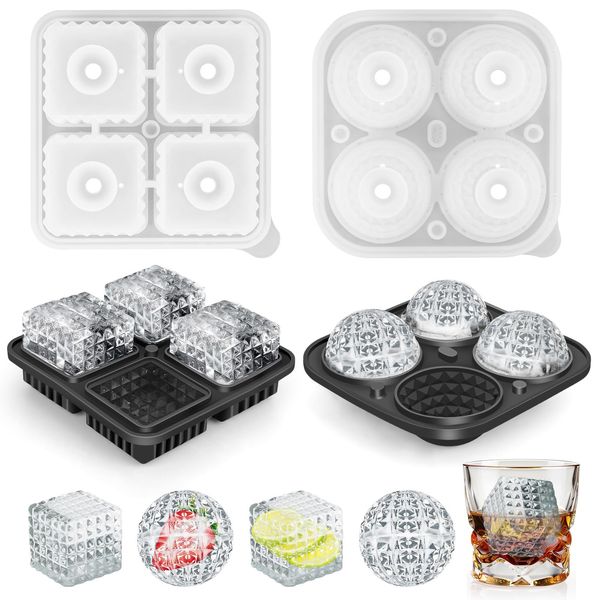 LOULANLUXE Eiswürfelform Silikon Groß mit Deckel Wiederverwendbar Ice Cube Tray mit Eckiger Textur Eiskugelform und Grosse Eiswürfelform Eckig Eiswürfelbehälter für Cocktails, Whisky, Longdrinks