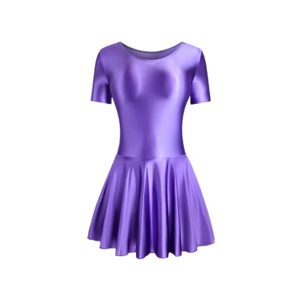 MJINM Ballet Dress Short Sleeve Dance Skirt, Women's Ultra Glossy Leotard, Ballroom Dance Costume, Stage Dance, Stretchy, Ultra Thin Material, Tight, Conspicuous, Lace Queen, Party, Bold Cosplay/Super Seductive Sexy (Purple, XXL)