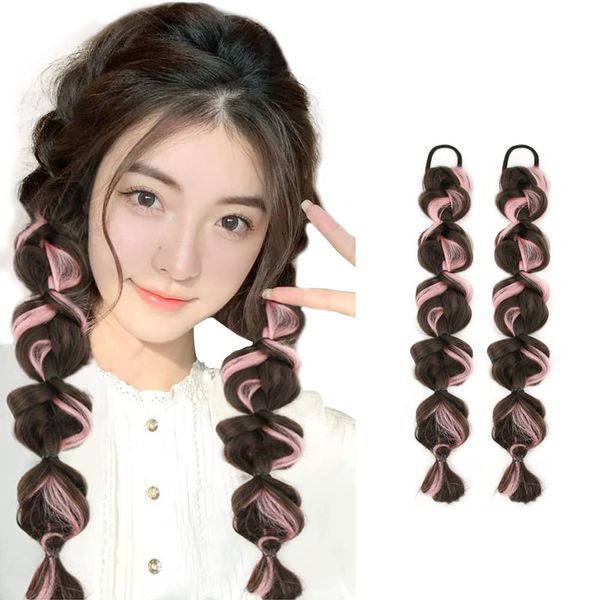 Bubble Lantern, Hair Extensions, Braided, Color Extensions, Daughter, Dance, Recitals, Kids, Events, Extensions, Ponytail, Hair Extension, 13.8 inches (35 cm), Set of 2 (Brown/Black)