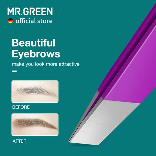MR.GREEN Pinzette per Sopracciglia a punta Obliqua Professionale in Acciaio Inossidabile per Donne e Uomini Pinzette di Precisione per Peli Incarniti Sul Viso (Viola)