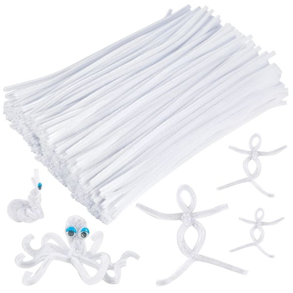 Caydo 400 Pieces White Pipe Cleaners Chenille Stems for DIY Art Craft Party Decorations, 6mm x 12inch