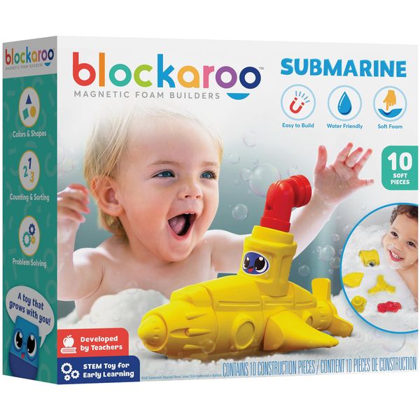 Blockaroo Magnetic Foam Building Blocks - 10-Piece Submarine, Bath Toys for Toddlers, Preschool Toys, Bathtub Toys, Sensory Toys, Blocks for Toddlers 3-5, Engineering Toys for Kids 3-5, Bath Blocks