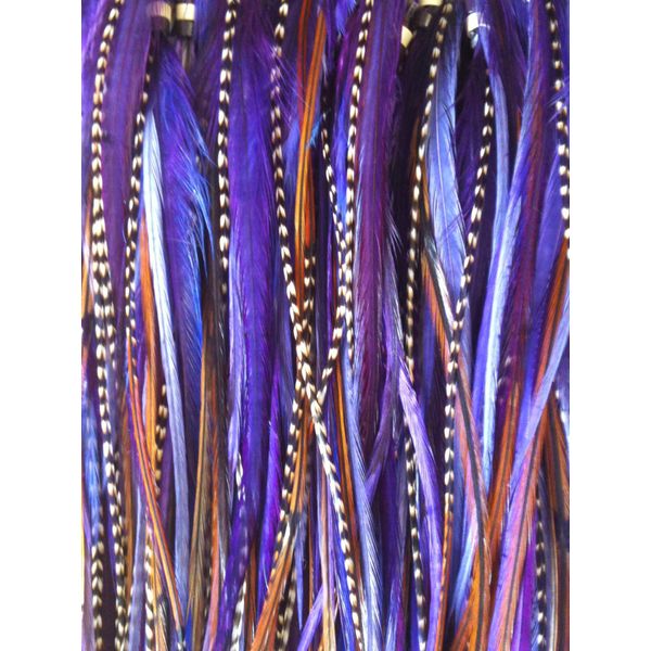 Feather Hair Extension 4"to7" in Length 5 Dark Purple with Natural Brown Mix Feathers