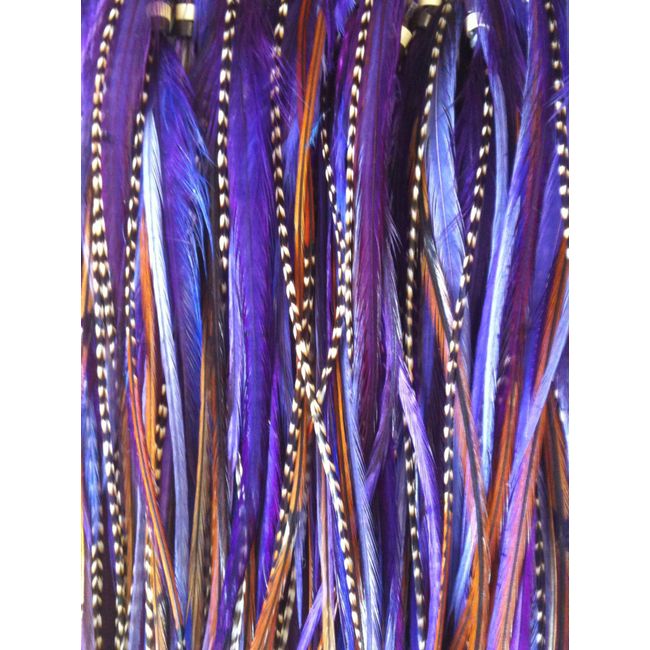 Feather Hair Extension 4"to7" in Length 5 Dark Purple with Natural Brown Mix Feathers