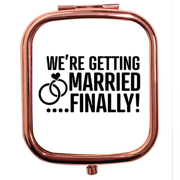 Flox Creative Rose Gold Square Compact Mirror We're Getting Married Finally
