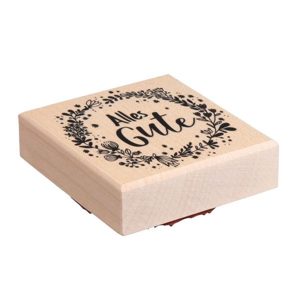 Rayher Stempel Holz, Blütenkranz "Alles Gute", 7 x 7 cm, Motivstempel Holz, Holzstempel, Stempel Geburtstag, Stempel Hochzeit, Butterer Stempel, 29232000, Natur