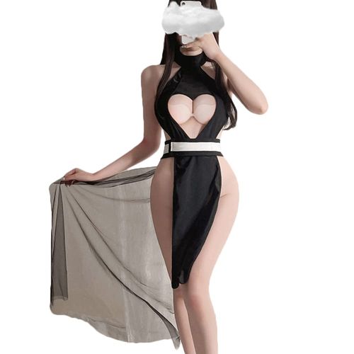 JasmyGirls Anime Lingerie Sexy Devil Cosplay Costume Cheeky Witch Kawaii Mesh Babydoll Dress Japanese Assassin Roleplay Outfit, black