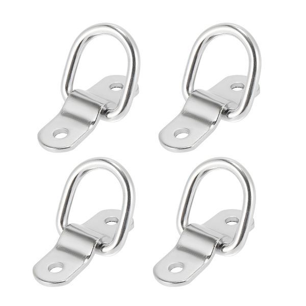 X AUTOHAUX 4pcs D Shape Ring Tie Down Anchors 1/4" Diameter for Car Silver Tone