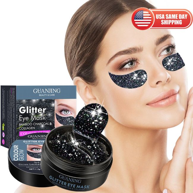 60 Patches Charcoal Collagen Glitter Eye Mask Collagen Pads Anti Dark Circle