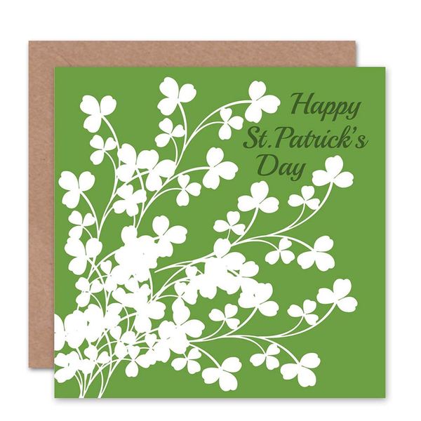 Wee Blue Coo St Patrick's Day Card - White Shamrock