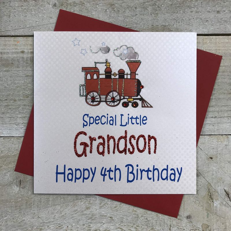 WHITE COTTON CARDS 4TRAIN Special Grandson Happy 4th Birthday Petit Train Cartes Anniversaire