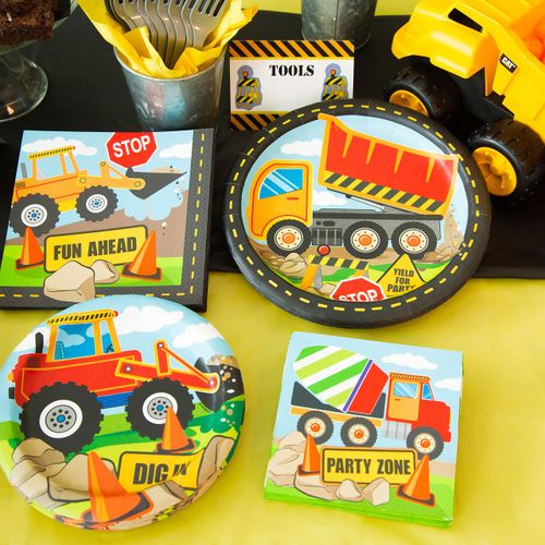 Construction Party Multicolor Round Paper Dinner Plates (22cm) Pack of 8 - Perfect for Your Builder-themed Celebration