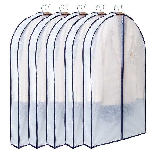 Astro 110-58 Clothes Cover, Wide Gusset, Suitable for Thick Clothes, Short Size, Set of 5, Loose and Wrinkle-Resistant Gusset, Breathable Non-woven Fabric Protects Dirt From Dust, and Dust Mites Soaring with Bottom Closure, Insecticide Pocket, Transparent