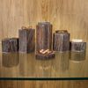 BELLE VOUS 6 Pack of Vintage Brown Wooden Hexagon Display Risers - Wood Showcase Stands for Shelves and Countertops - Step Plinths for Jewellery, Retail, Figures, Cupcakes and Desserts