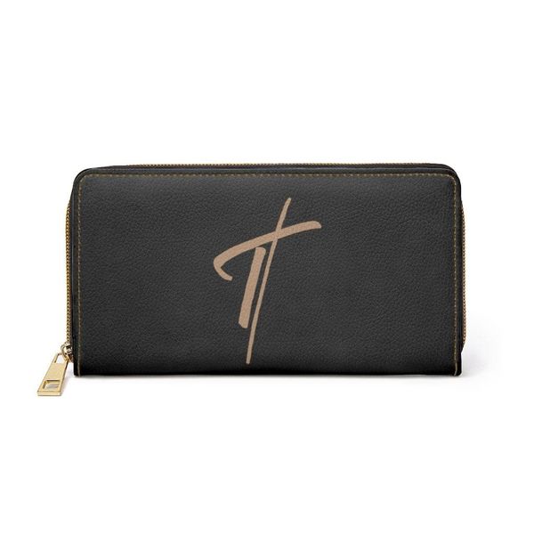 Womens Wallet, Zip Purse, Black & Light Brown Cross - One size