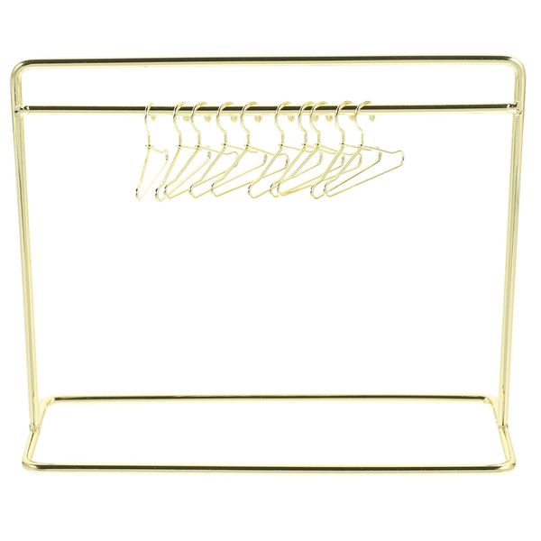 TOYANDONA Doll Garment Rack with Hangers Set Include Miniature Clothes Rack 10pcs Mini Metal Doll Clothes Hangers for Dollhouse Dress Outfit Gown Golden