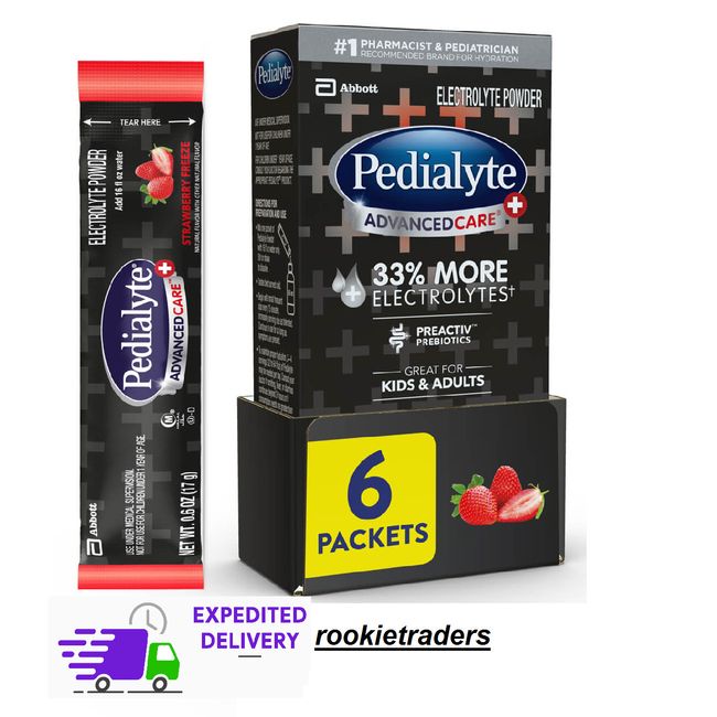 Pedialyte Advancedcare plus Electrolyte Drink Mix, Strawberry Freeze, 0.6 Oz Pac