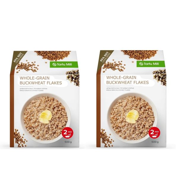 2x 500g WHOLE GRAIN ROASTED BUCKWHEAT FLAKES INSTANT PORRIDGE 1Kg KASHA FROM TARTU MILL