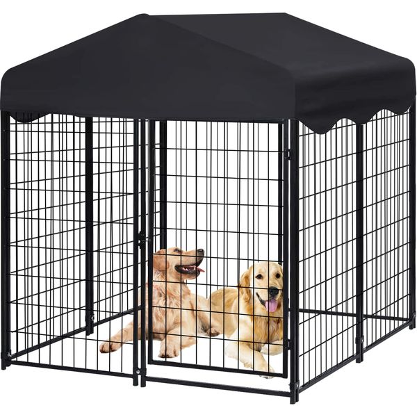 Jhsomdr 4' x 4' x 4.5' Dog Kennel Outdoor Outside Kennel with Waterproof Roof Large Indoor Dog Pen Dog Playpen Outdoor Dog Enclosure Outdoor Dog Exercise Pen with Lockable Door for Small/Medium Dogs