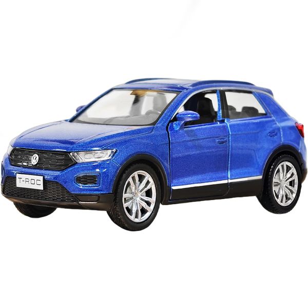 Volkswagen Toy Car T-ROC Diecast Model Car 1/36 Scale Metal Pull Back Vehicle, Doors Open, Zinc Alloy Casting, Boys Toys Kids Birthday Gifts Mens Collection, Blue Car