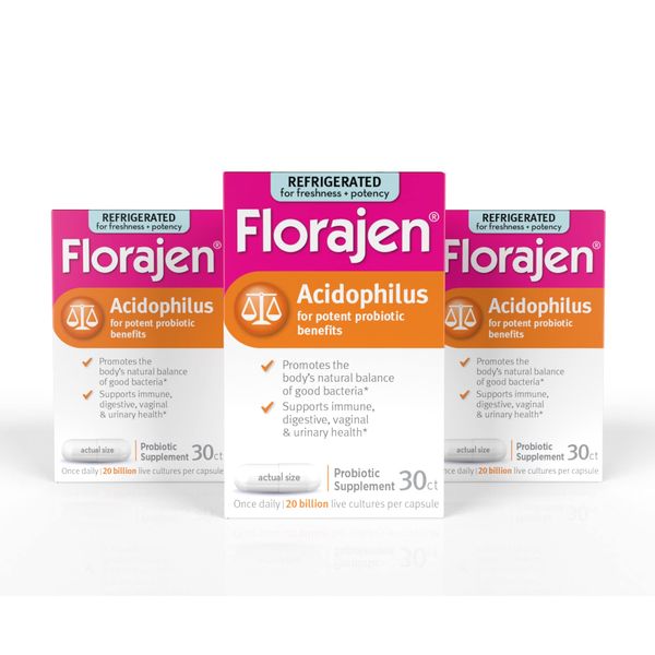 Florajen Acidophilus Probiotics, Gut Health, Vaginal Health, and Immune Support Supplement, Constipation and Bloating Relief for Adults, 90 Capsules (Refrigerated)