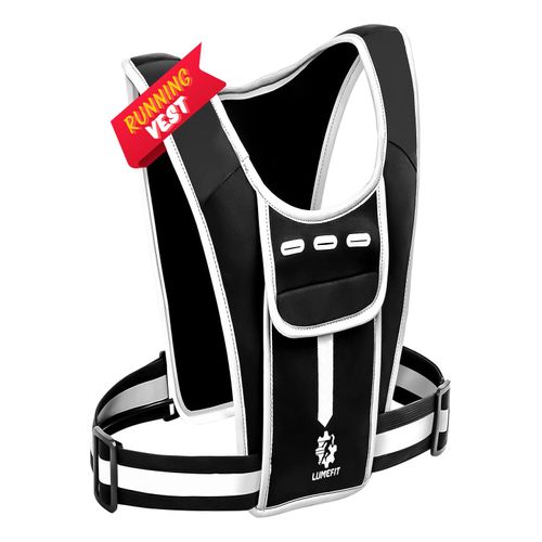 LUMEFIT Running Phone Holder Vest – Reflective Running Vests Men Women with Water Bottle and Running Accessories Holder - Adjustable Waistband and Shoulder Pocket for Keys, Energy Gel and Running Gear