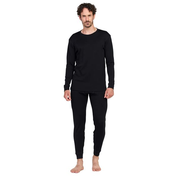 LAPASA Herren 100% Merinowolle Thermounterwäsche Set, Premium Merino Wolle Unterhemd & Unterhosen, Thermo Funktionsunterwäsche M126, Schwarz (Extra warm M126), M