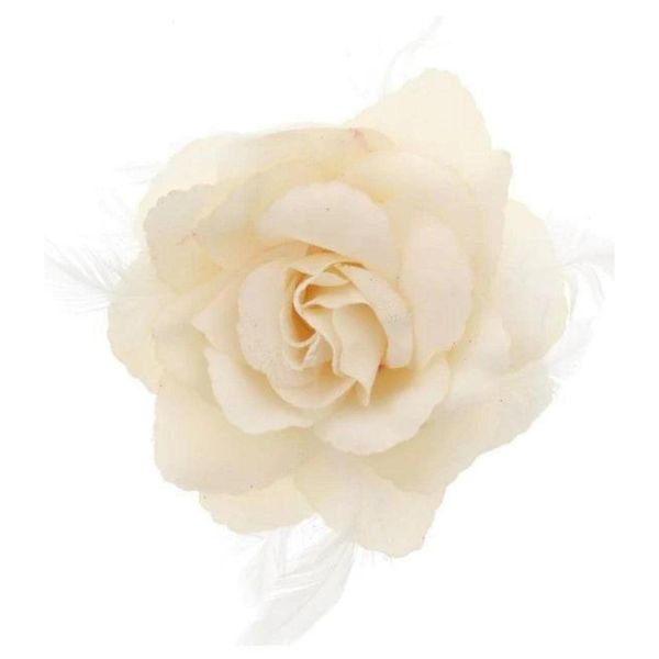 Topkids Accessories Rose Flower Hair Clip Hairband Floral Corsage Fascinator Hair Band Aligator Beak Grip for Women & Girls Wedding Prom Party Special Occasion (Cream)