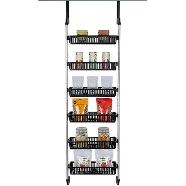 Promart Smart Design 6-Tier Over The Door Pantry Organizer with 6 Baskets, Black