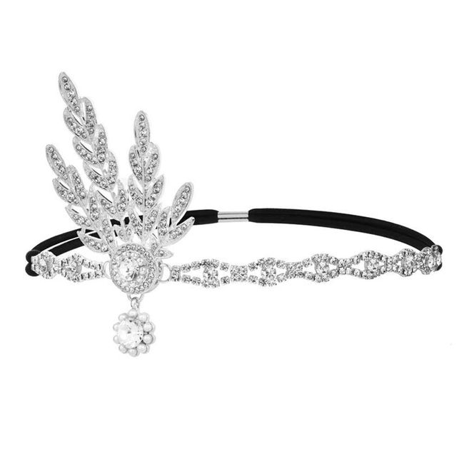 YEMYIQZ 1920s Flapper Headband Leaf Great Gatsby Headpiece Tassel Roaring 20s Crystal Head Chain Wedding Bride for Women