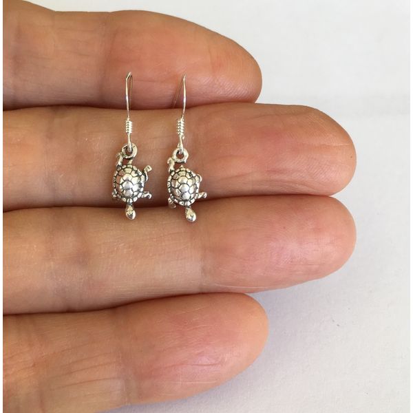 Very small Sterling Silver 13mm Turtle miniature dangle earrings