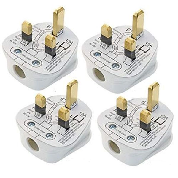 ShaniTech Pack of 4 UK 13A Mains Plug Fused 13A White