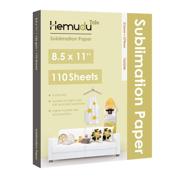 Hemudu Tale Sublimation Paper 8.5X11 inch 110 Sheets for Personalized Tumblers Mugs Light T-Shirt & Sublimation Blanks,Work with Sublimation Ink and Inkjet Printers,126gsm