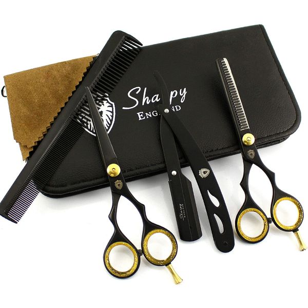SHARPY - Professional Hair Cutting Scissors Set 2Pcs Thinning Scissors Hairdressing Barber Scissors Set 5.5" with Razor Hand Made from Japanese Steel J2 & Presentation Case Set