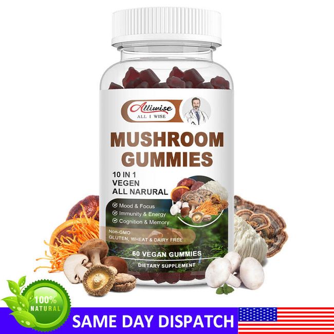 Mushroom Extract Complex Gummies Lions Mane Chaga Reishi Focus Memory Immunity