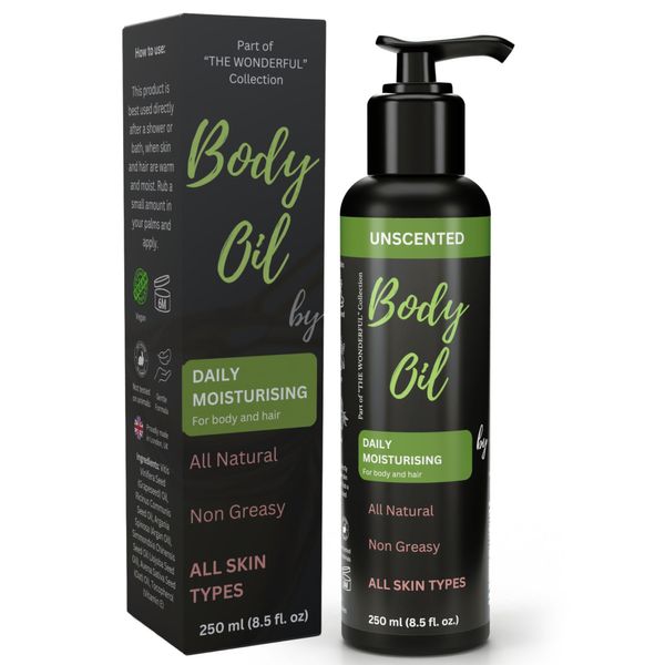 All Natural Skin Relief Body Oil, with Oat Oil & Jojoba Oil, Suitable for Sensitive Skin, Instantly Nourishes Very Dry, Sensitive Skin, Suitable for a Massage, 250ml (250ml, Unscented)