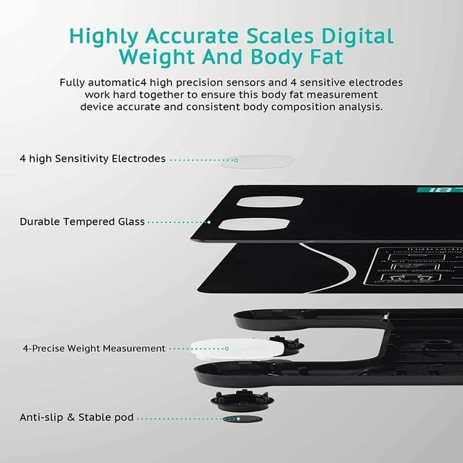 Bluetooth Body Fat Scale Digital Weight Bathroom Smart Body Composition  Analyzer