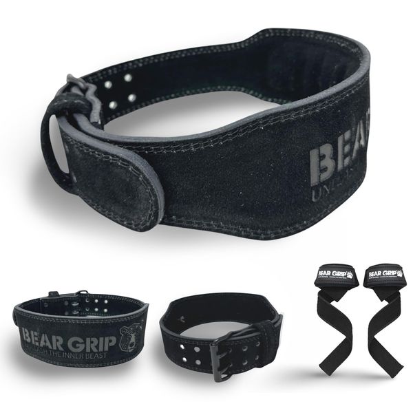 BEAR GRIP - Premium Suede Double Prong Weight Lifting Belt (Black, XS)