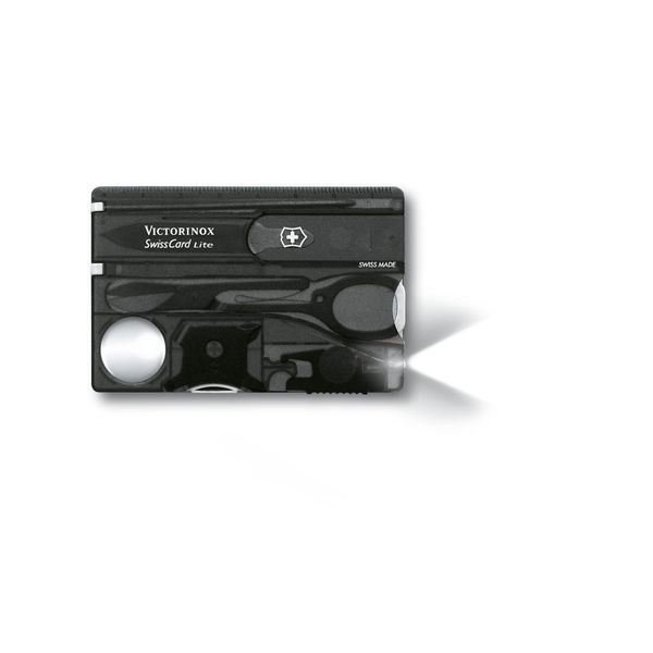 Victorinox Swiss Card Lite, Swiss Made Pocket Tool, 13 Functions, LED, Magnifier, Black Transparent