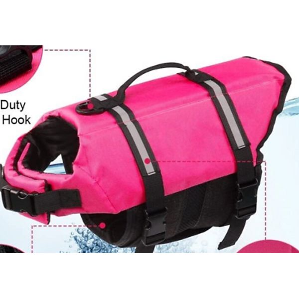 Dog M Life Jacket Safety Vest Water Flotation Device Preserver Pink w Handle D-R