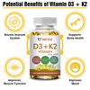 Vitamin D3 K2 Softgels Capsules - Extra Strength D3 K2 Supplements with 10000 IU