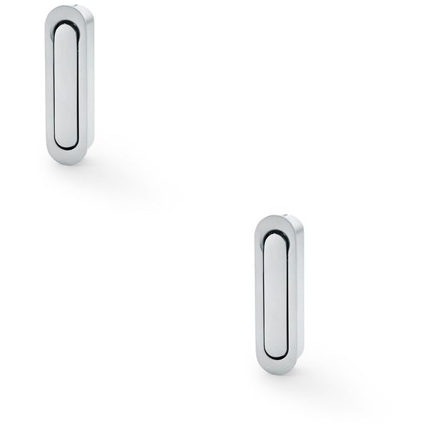2 Pack - Flush Sliding Pocket Door Pull Handle - Satin Chrome 70mm x 19mm Radius Edge