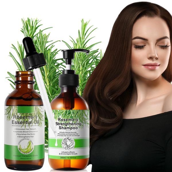 Rosemary Oil Hair Growth Serum w/Hair Growth Shampoo,Rosemary Oil Biotin Castor Oil Shampoo for Hair Loss & Thinning Hair,Hair Regrowth Treatment Hair Growth Products for Women Men