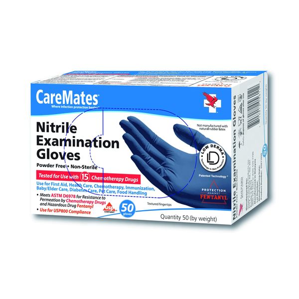 CareMates Nitrile Medical Exam Gloves, Latex Free Rubber, Powder Free, Extra Strong, 4 Mil Thick, Certified for Home Infusion, First Aid, Food Safe, Cleaning Gloves, Small, 50-Count