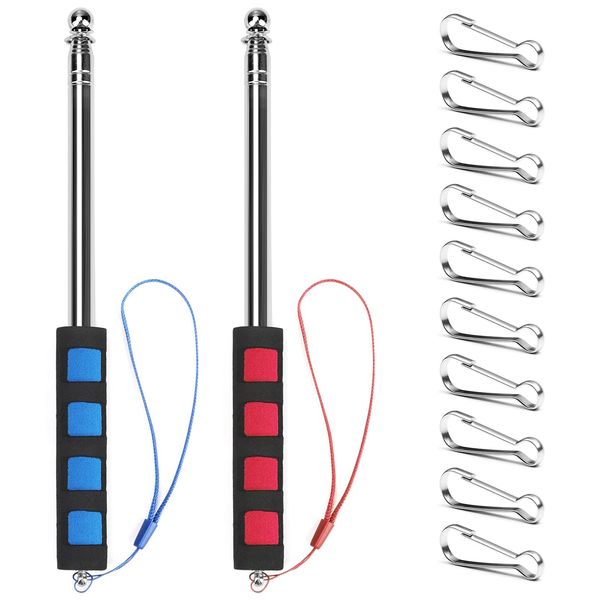 2 Pcs Telescopic Flag Pole Extensible Stainless Steel with Sponge Handle, Handheld Flag Pole with 10 Pieces Flag Pole Clips for Festival Flages Camping Flag Teacher Classroom Tour Guide Banner Flag