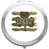 Lucky leopard print style shamrock folding compact pocket mirror - silver round circle shape