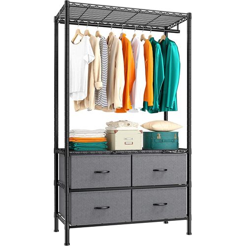 Raybee Clothes Rack, Clothing Racks for Hanging Clothes Rack Heavy Duty Clothing Rack Adjustable Clothes Racks for Hanging Clothes Metal Wire Garment Rack Portable Closet,Black